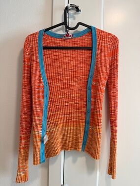 Orange Ribbed Cardigan